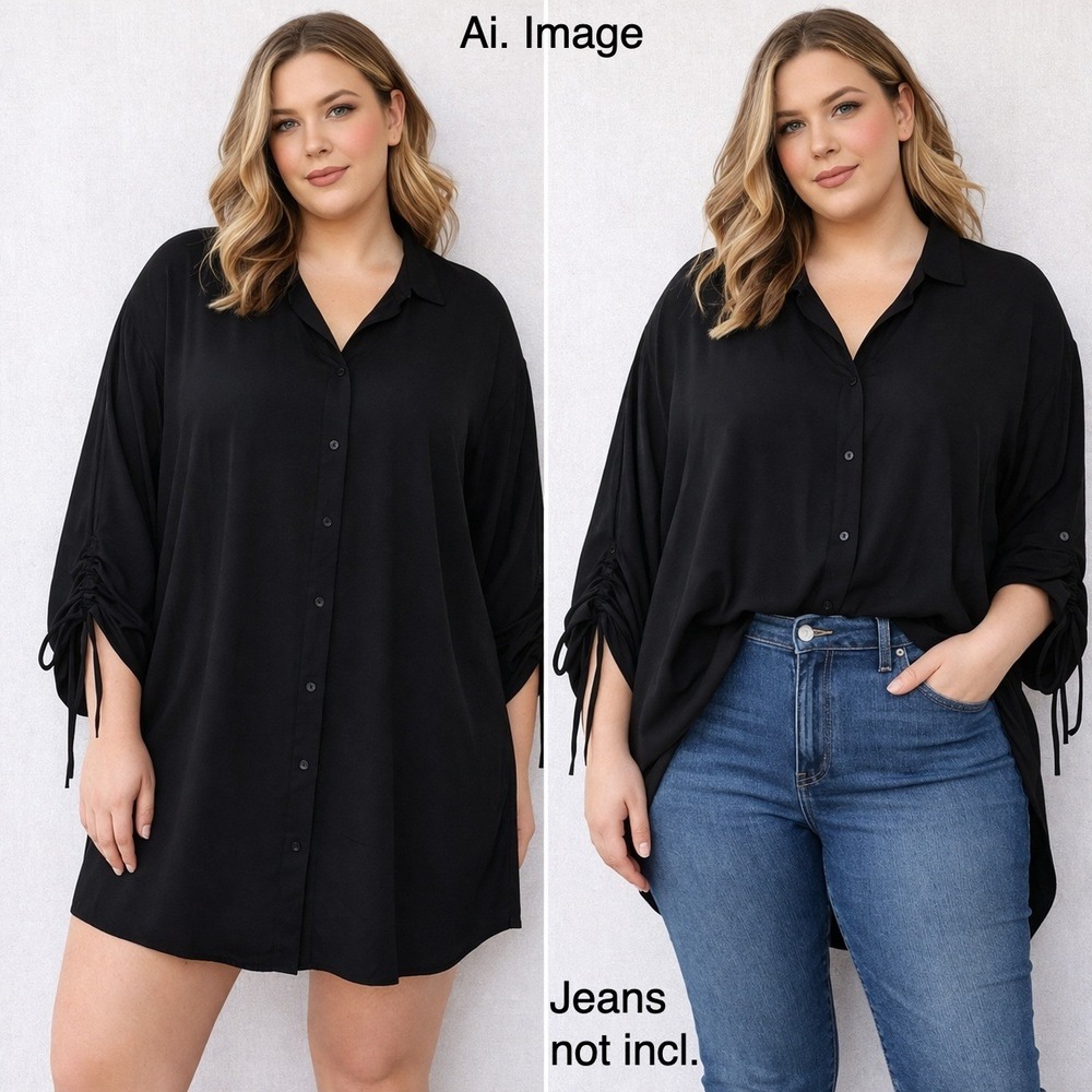 New Directions‎ Curvy Tunic Mini Shirt Dress Women 2X True Black Minimal Capsule